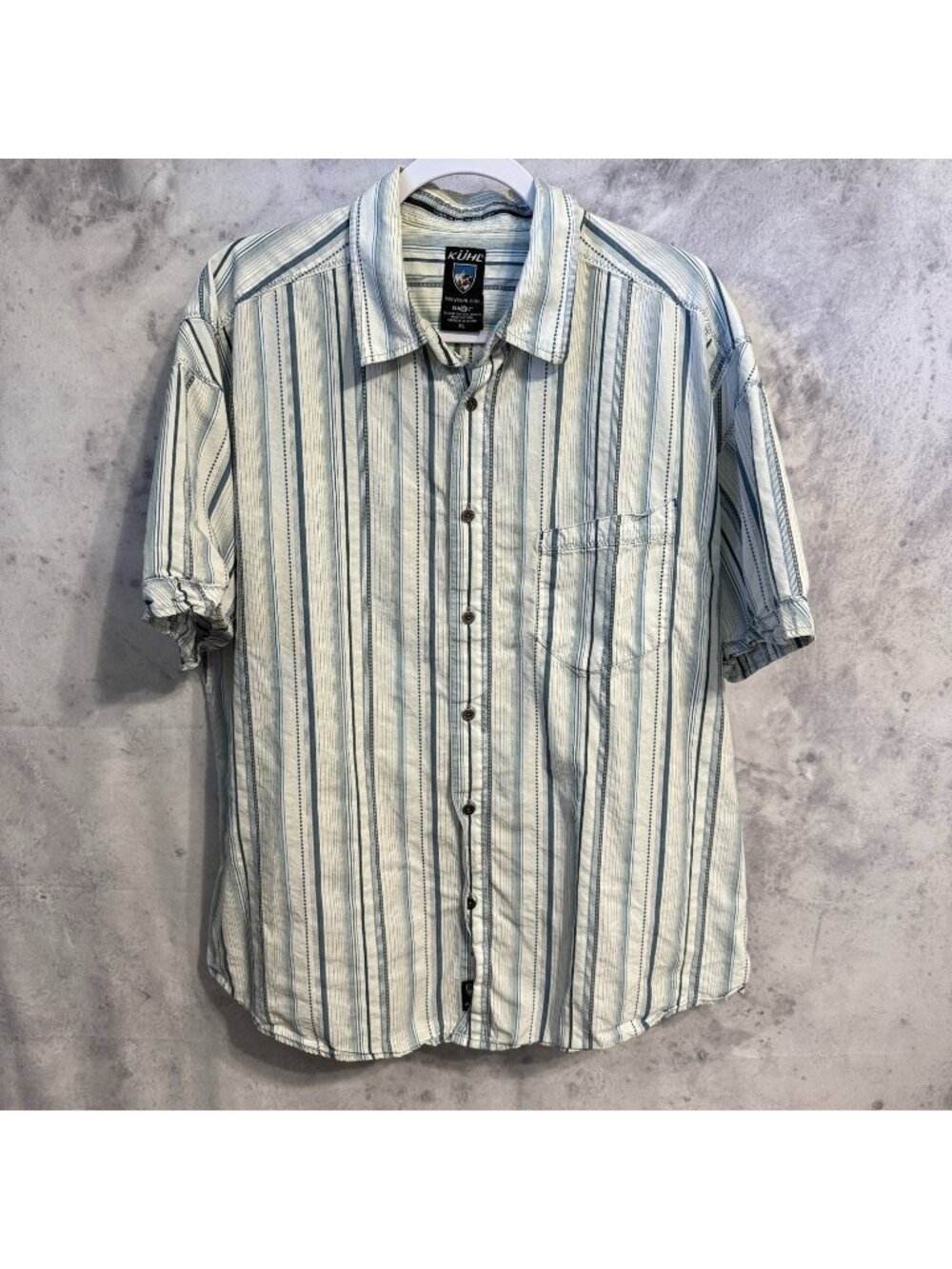 Kuhl Suncel Casual Button Up Shirt Mens XL White Blue Striped